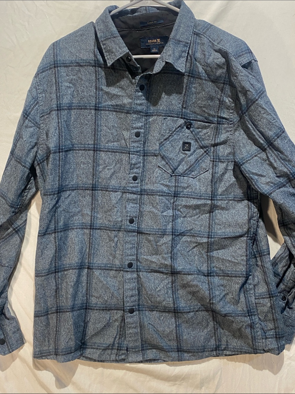 Roark Blue Plaid Lightweight snap Button-Up Jacket Shirt